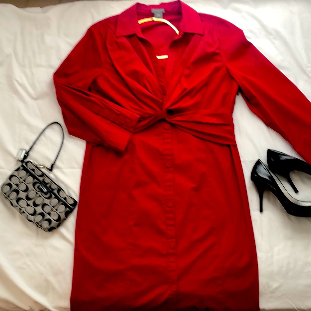 Dress with wrap detail for interview, office, or career wear.
